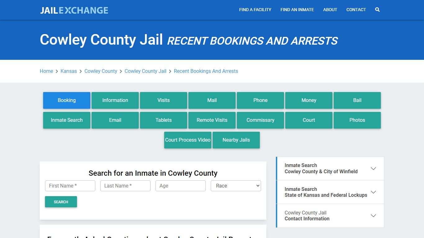 Cowley County Jail Recent Bookings And Arrests - Jail Exchange