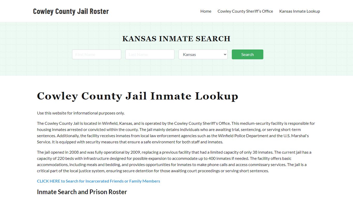 Cowley County Jail Roster Lookup, KS, Inmate Search